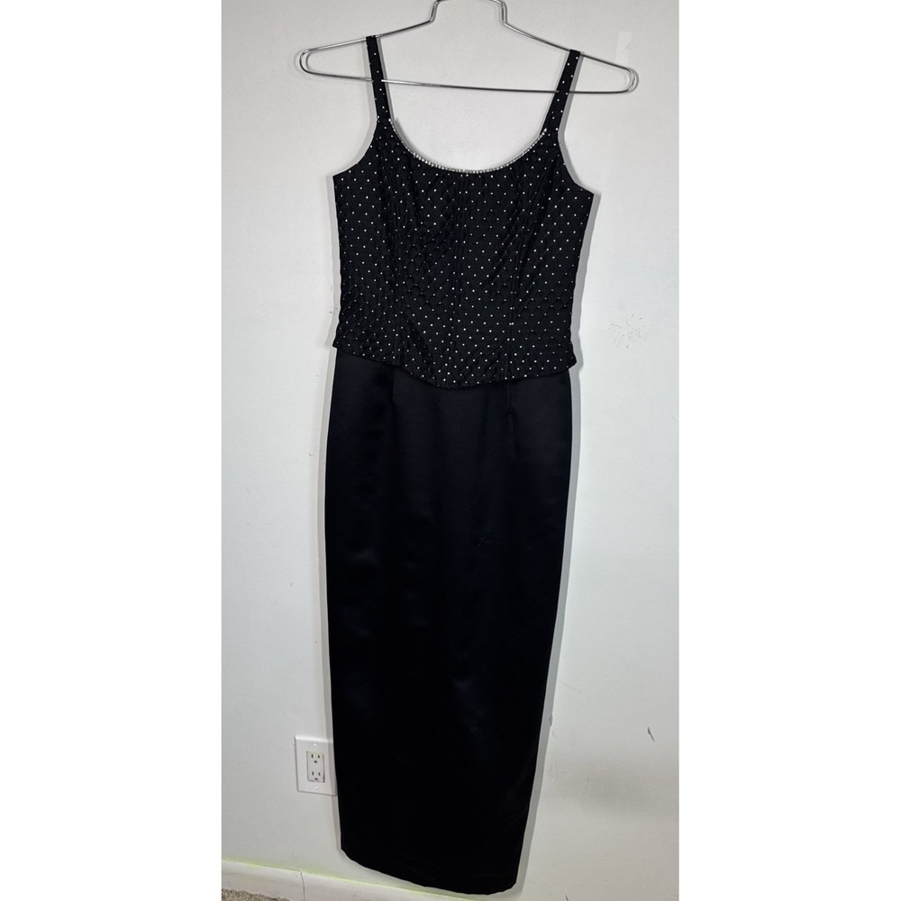 VTG Jessica McClintock Gunne Sax Black Satin Rhinestone Corset Formal Dress Sz 7